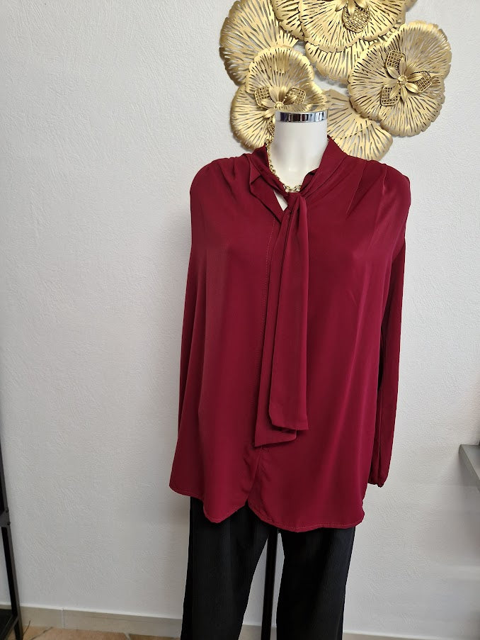 Chemise blouse noir en satin épais super doux avec manches bouffantes T38 à T50+