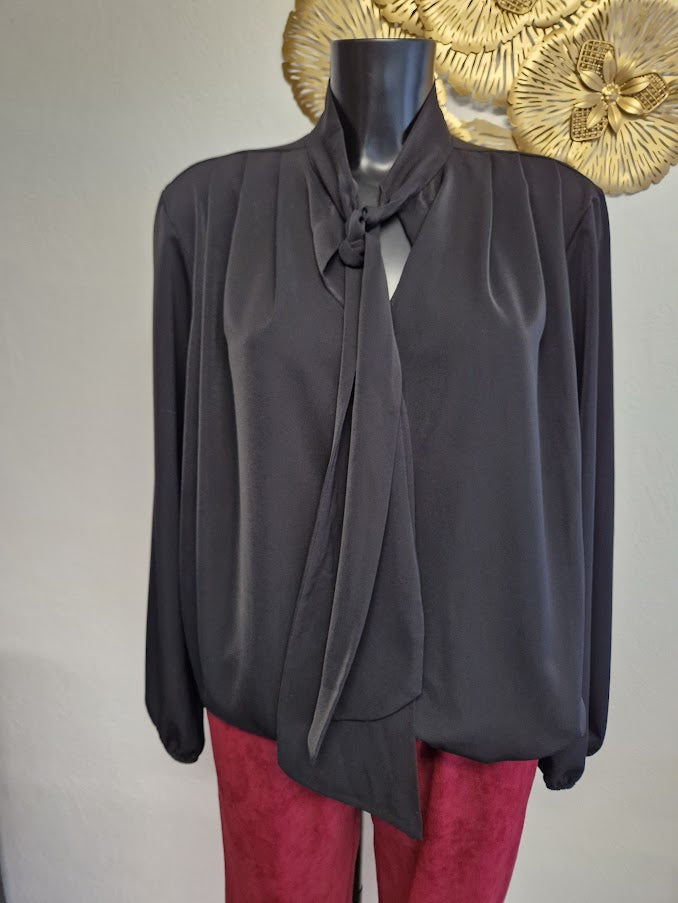 Chemise blouse noir en satin épais super doux avec manches bouffantes T38 à T50+